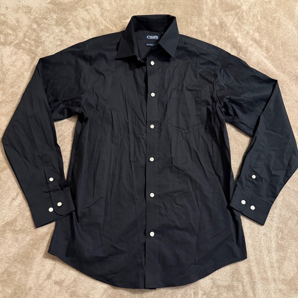 Chaps Boys Black Long Sleeve Stretch Button Down Dress Shirt Size L 14-16